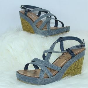 3/$25 Chambray Strappy Wedge Sandals